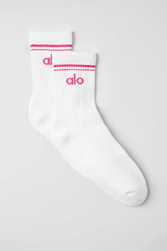 Unisex Half-Crew Throwback Sock - White/Pink Summer Crush sold by Alo Yoga