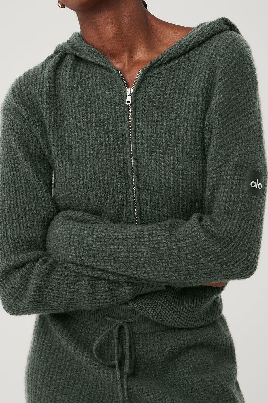 Cashmere Plush Waffle Cropped Tank, Full Zip Hoodie & High-Waist Short Set - Dark Cactus sold by Alo Yoga product image thumbnail 4