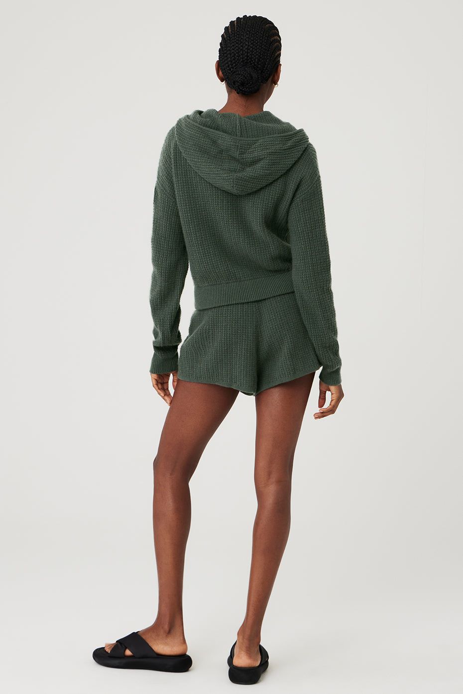 Cashmere Plush Waffle Cropped Tank, Full Zip Hoodie & High-Waist Short Set - Dark Cactus sold by Alo Yoga product image thumbnail 2