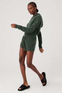 Cashmere Plush Waffle Cropped Tank, Full Zip Hoodie & High-Waist Short Set - Dark Cactus sold by Alo Yoga