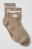 Unisex Half-Crew Throwback Sock - Gravel/White sold by Alo Yoga