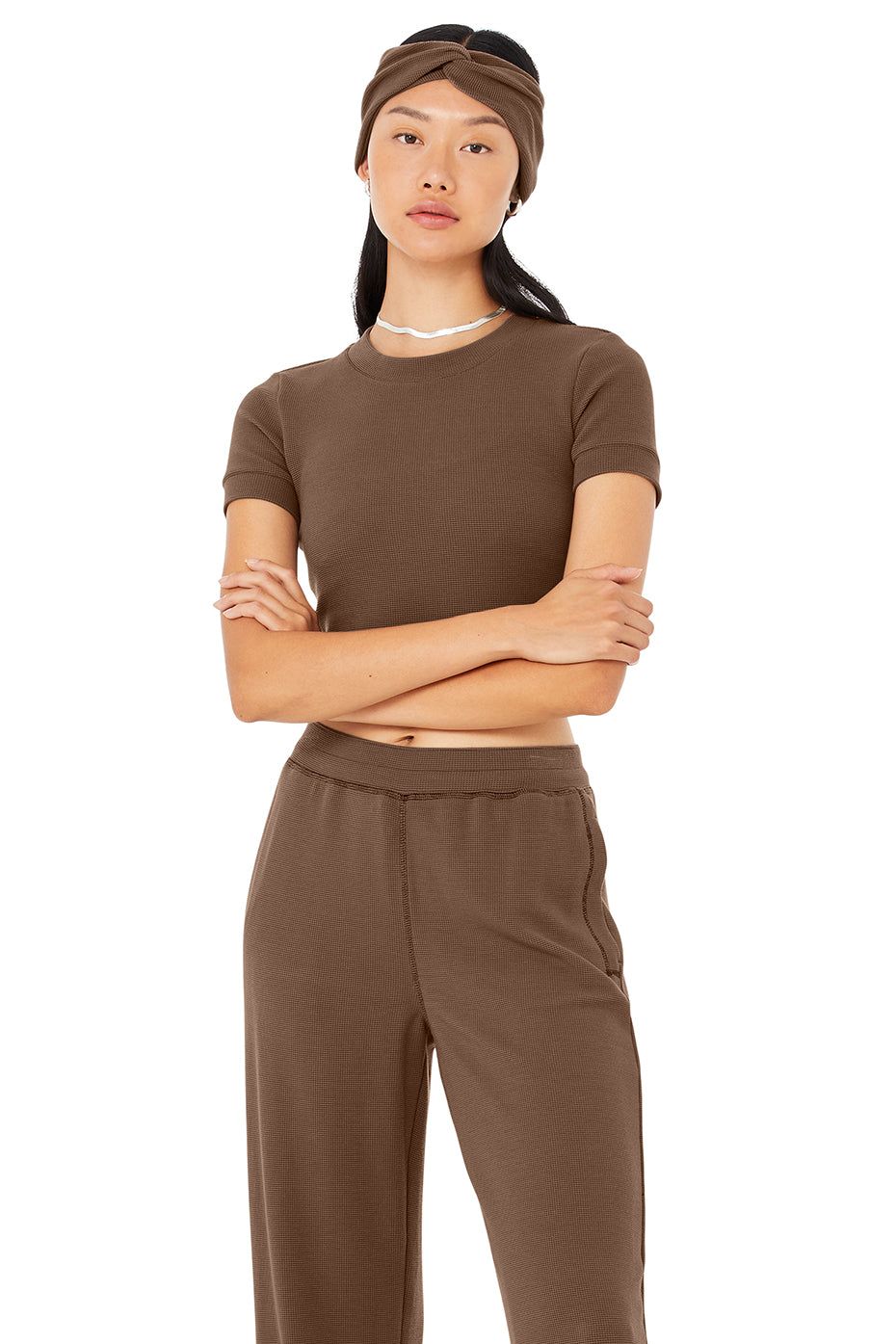 Micro Waffle Sierra Short Sleeve Top - Hot Cocoa sold by Alo Yoga