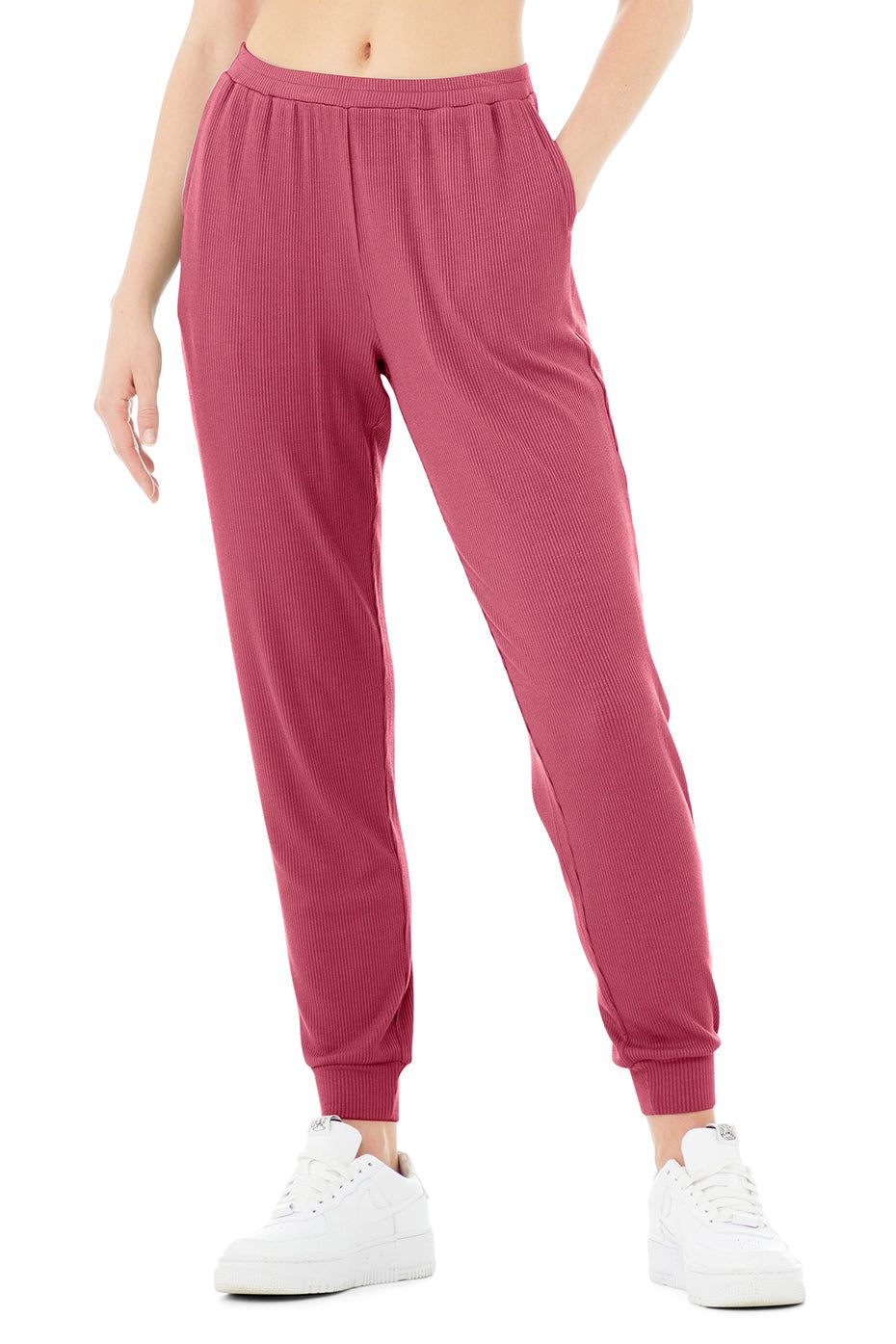 High-Waist Ribbed Whisper Pant - Raspberry Sorbet sold by Alo Yoga