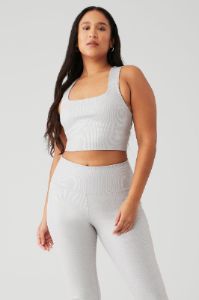 Alosoft Ribbed Shimmer Chic Bra Tank - Light Grey Iridescent sold by Alo Yoga