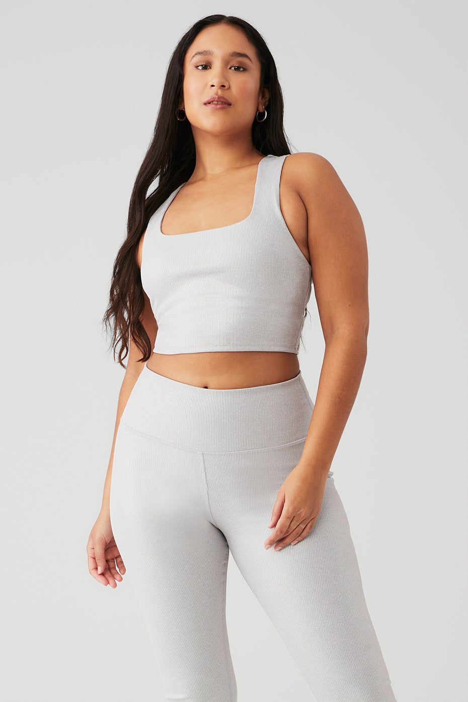 Alosoft Ribbed Shimmer Chic Bra Tank - Light Grey Iridescent sold by Alo Yoga product image thumbnail 5