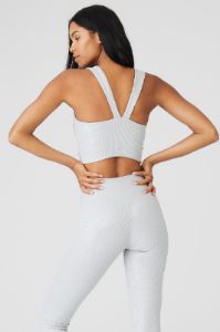Alosoft Ribbed Shimmer Chic Bra Tank - Light Grey Iridescent sold by Alo Yoga