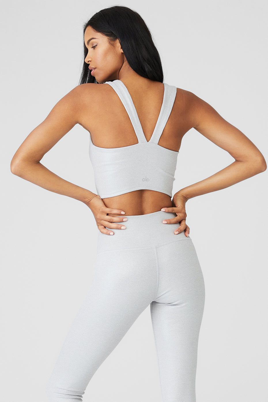 Alosoft Ribbed Shimmer Chic Bra Tank - Light Grey Iridescent sold by Alo Yoga product image thumbnail 2
