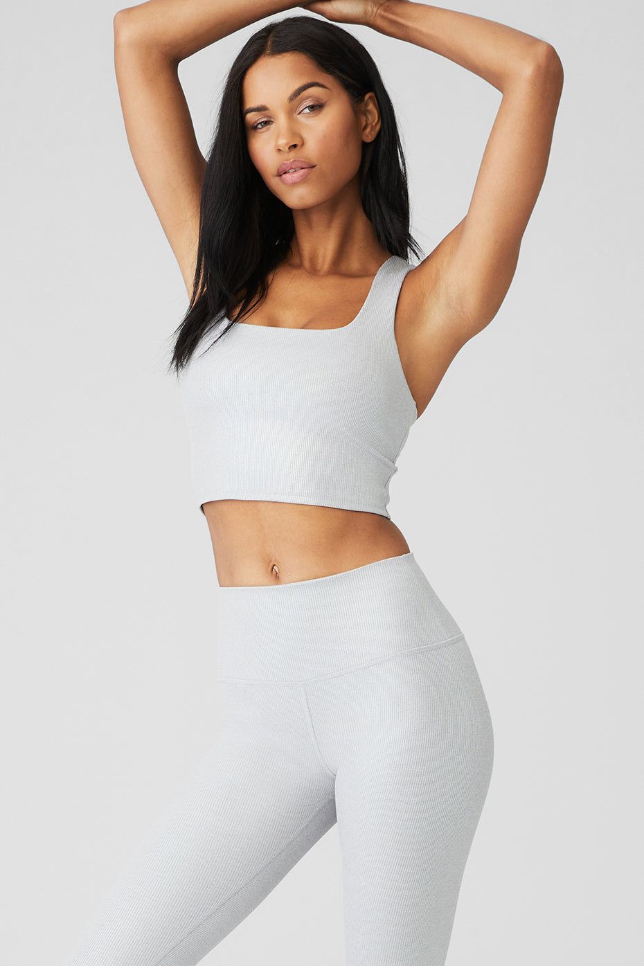 Alosoft Ribbed Shimmer Chic Bra Tank - Light Grey Iridescent sold by Alo Yoga