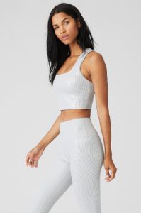 Alosoft Ribbed Shimmer Chic Bra Tank - Light Grey Iridescent sold by Alo Yoga