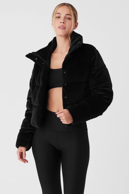 Ribbed Velour Gold Rush Puffer - Black sold by Alo Yoga