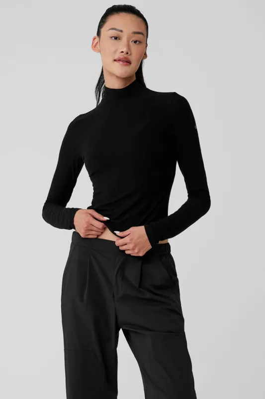 Ribbed Sea Coast Mockneck Long Sleeve - Black sold by Alo Yoga
