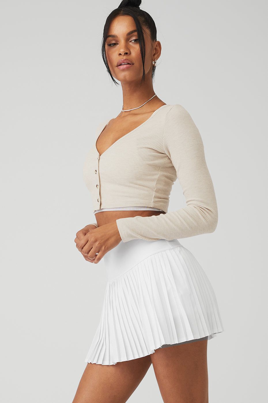 Ribbed Cropped Whisper Cardigan - Oatmeal Heather sold by Alo Yoga product image thumbnail 3