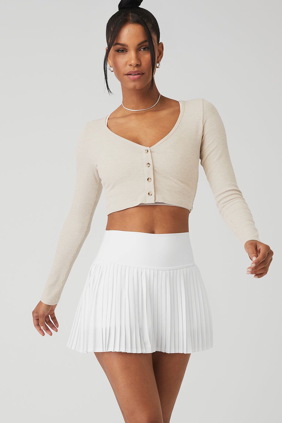 Ribbed Cropped Whisper Cardigan - Oatmeal Heather sold by Alo Yoga