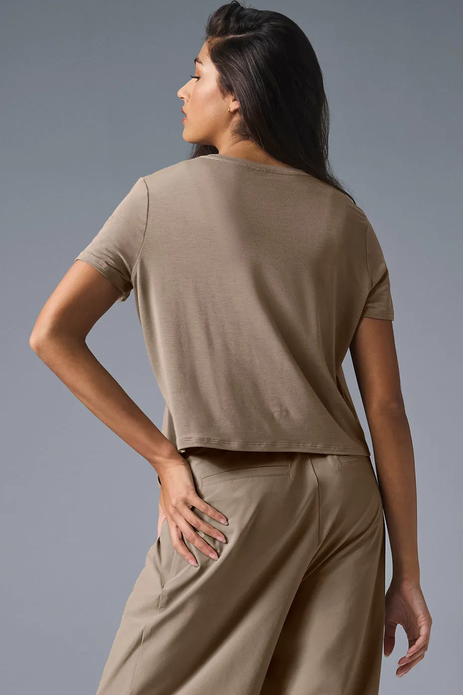 Cropped All Day Short Sleeve - Gravel sold by Alo Yoga product image thumbnail 3