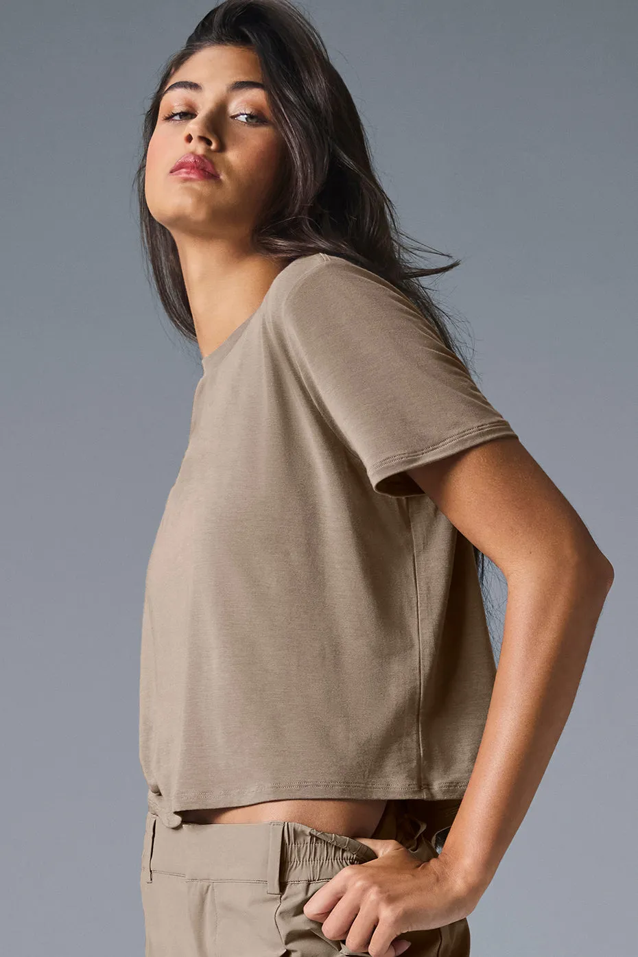 Cropped All Day Short Sleeve - Gravel sold by Alo Yoga product image thumbnail 4
