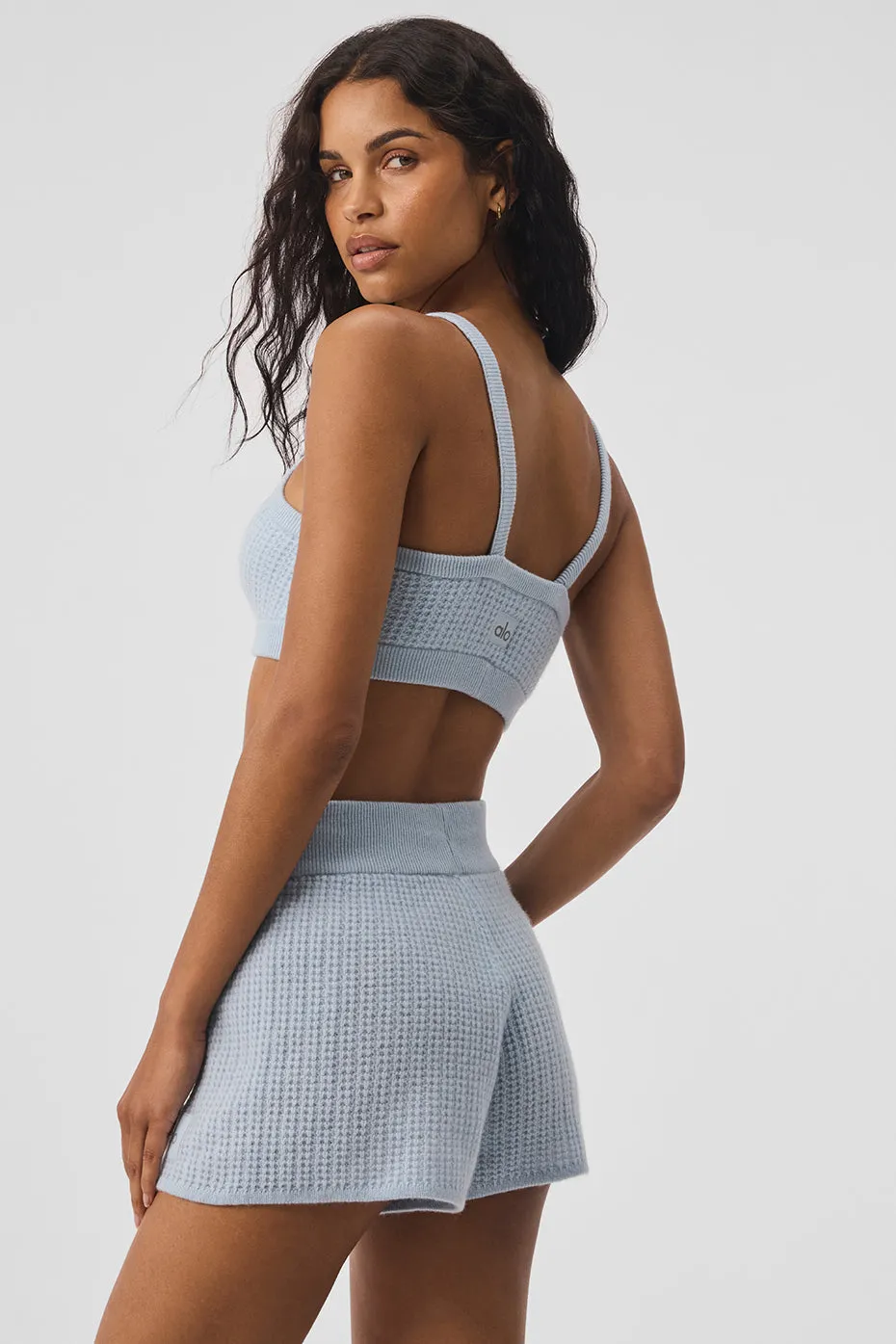 Cashmere Plush Waffle V-Neck Bra - Crystal Blue sold by Alo Yoga product image thumbnail 3