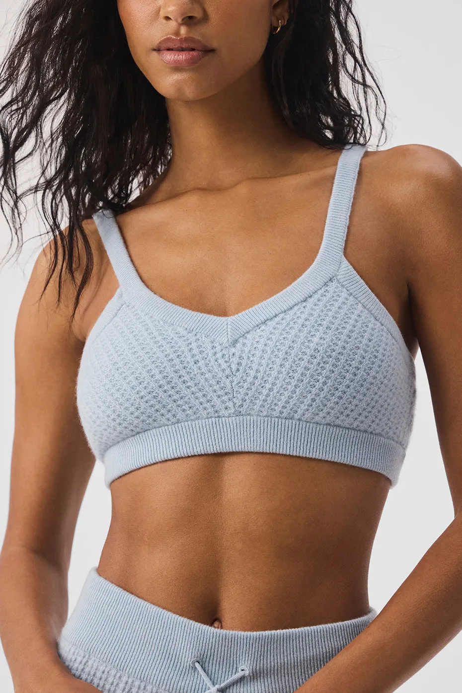 Cashmere Plush Waffle V-Neck Bra - Crystal Blue sold by Alo Yoga product image thumbnail 4