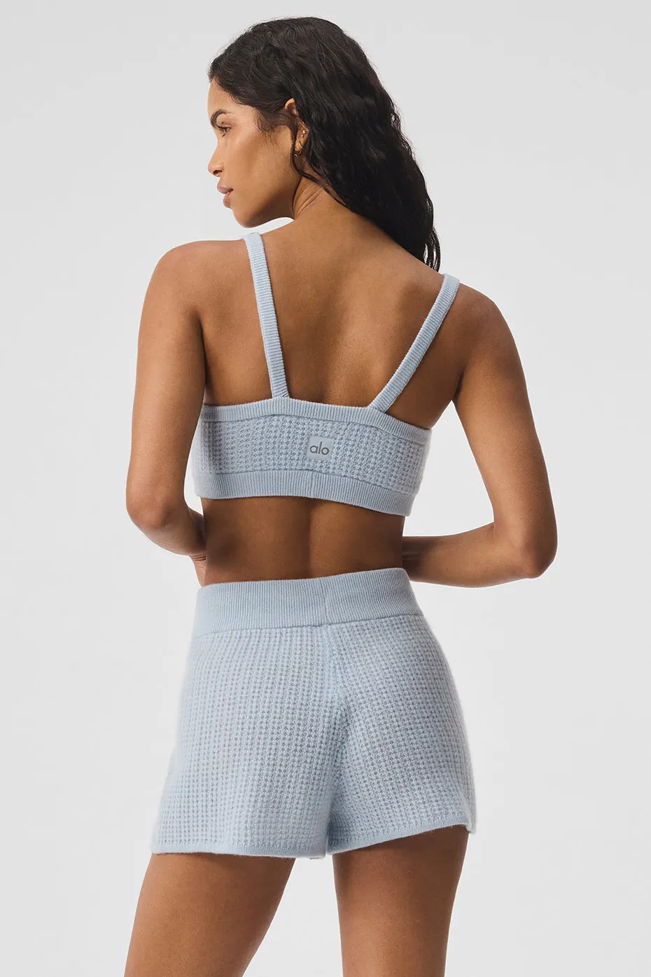 Cashmere Plush Waffle V-Neck Bra - Crystal Blue sold by Alo Yoga product image thumbnail 2