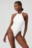 Goddess Rib Prime Time Halter Bodysuit - White sold by Alo Yoga