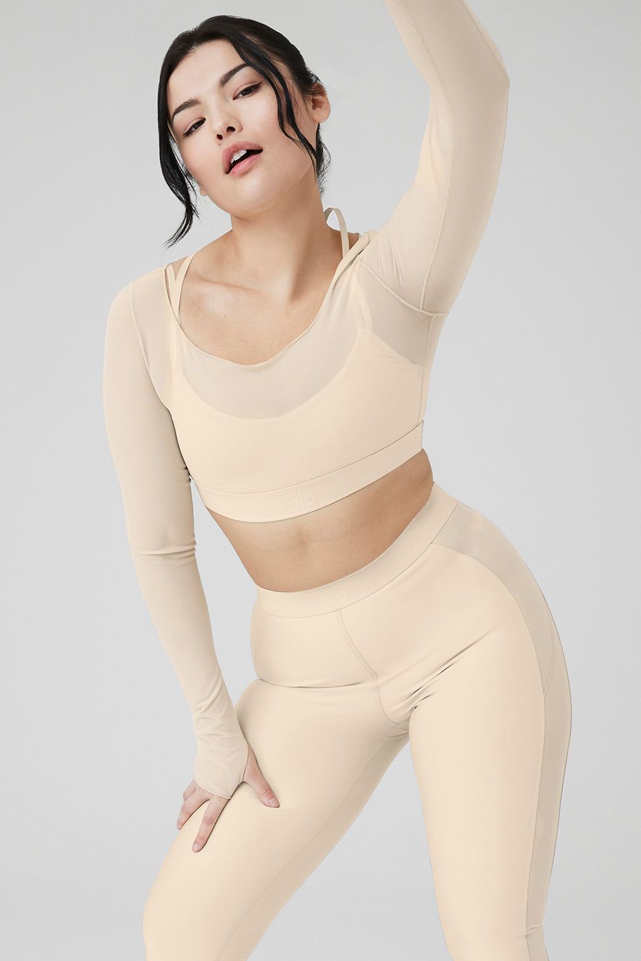 Airlift Long Sleeve Ballet Dream Bra & Airlift High-Waist Ballet Dream Legging Set - Macadamia sold by Alo Yoga product image thumbnail 8