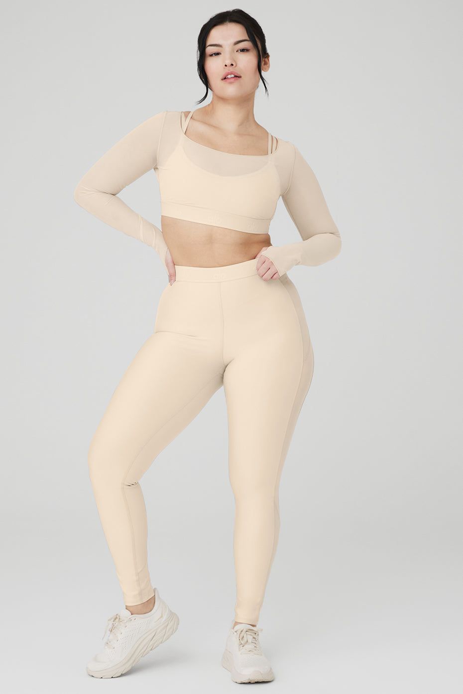 Airlift Long Sleeve Ballet Dream Bra & Airlift High-Waist Ballet Dream Legging Set - Macadamia sold by Alo Yoga product image thumbnail 5