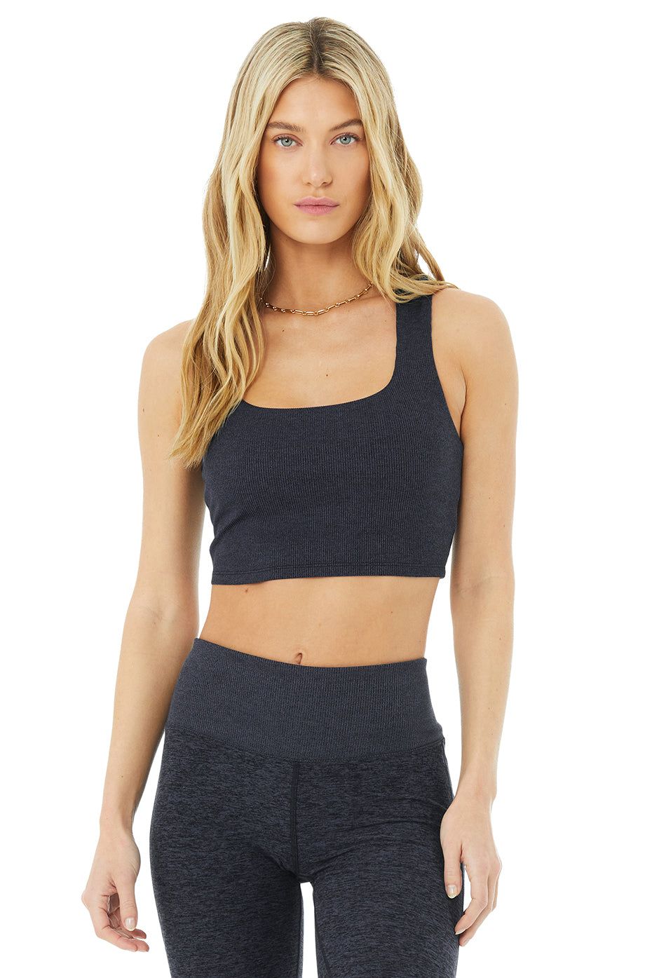 Alosoft Ribbed Chic Bra Tank - Rich Navy Heather sold by Alo Yoga