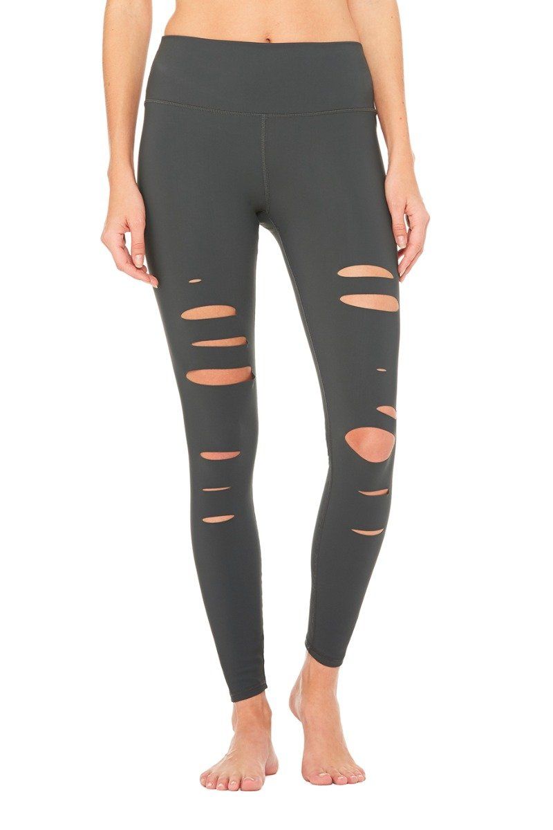 High-Waist Ripped Warrior Legging - Anthracite sold by Alo Yoga