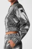 Metallic Cropped Break Line Bomber Jacket - Silver Metallic sold by Alo Yoga