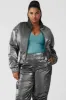 Metallic Cropped Break Line Bomber Jacket - Silver Metallic sold by Alo Yoga