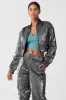 Metallic Cropped Break Line Bomber Jacket - Silver Metallic sold by Alo Yoga