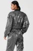 Metallic Cropped Break Line Bomber Jacket - Silver Metallic sold by Alo Yoga
