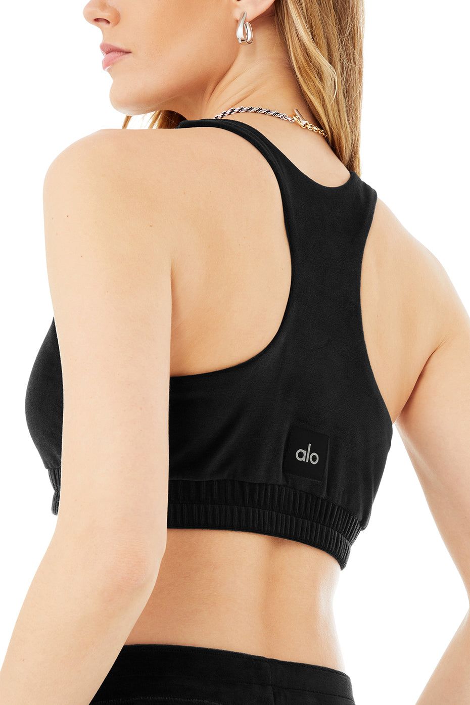 Velour Glimmer Scoop Neck Bra - Black sold by Alo Yoga product image thumbnail 3