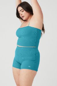 Goddess Ribbed Bandeau Top - Blue Splash sold by Alo Yoga