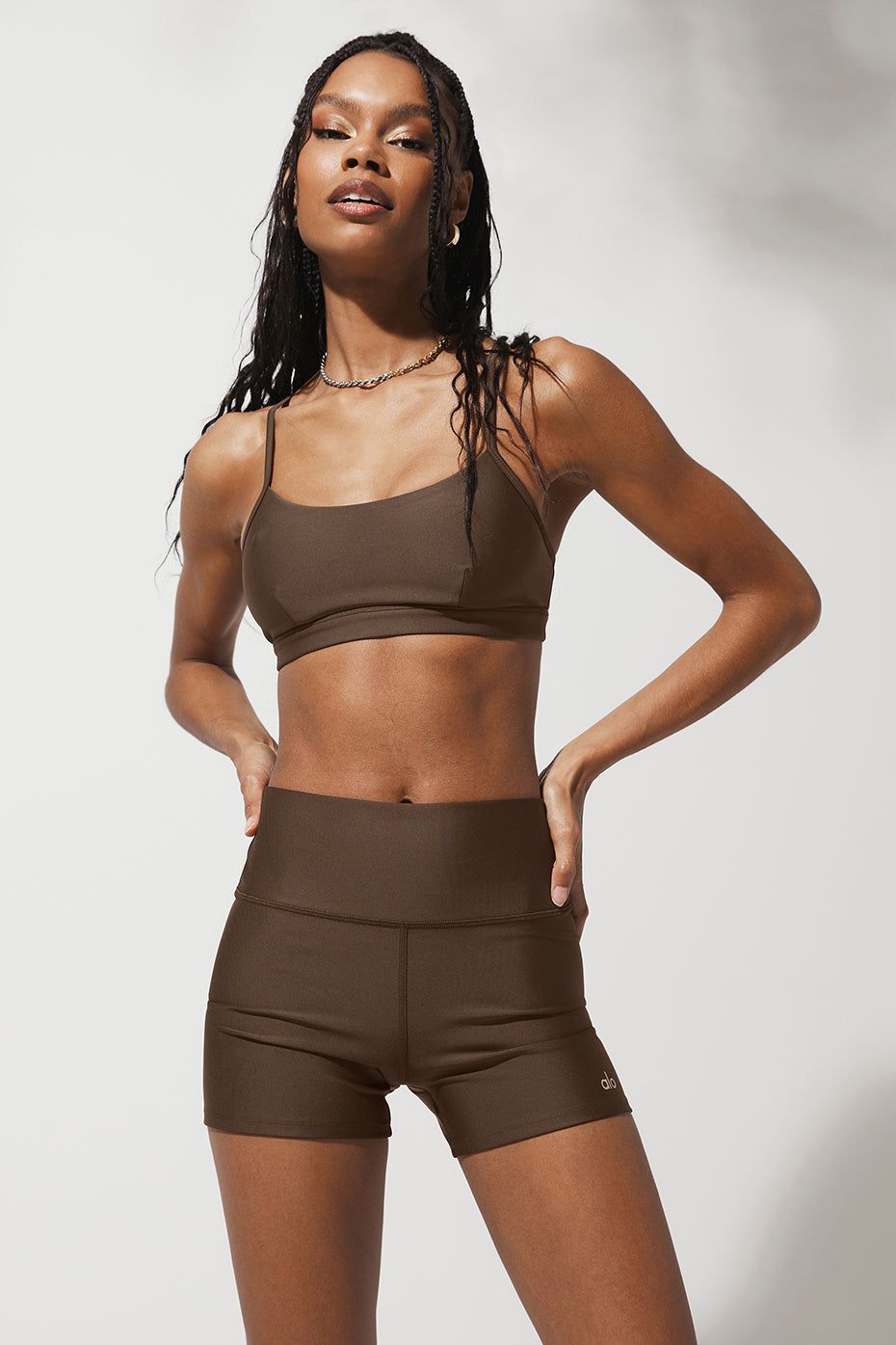 Airlift Intrigue Bra & 3" High-Waist Airlift Short Set - Espresso sold by Alo Yoga