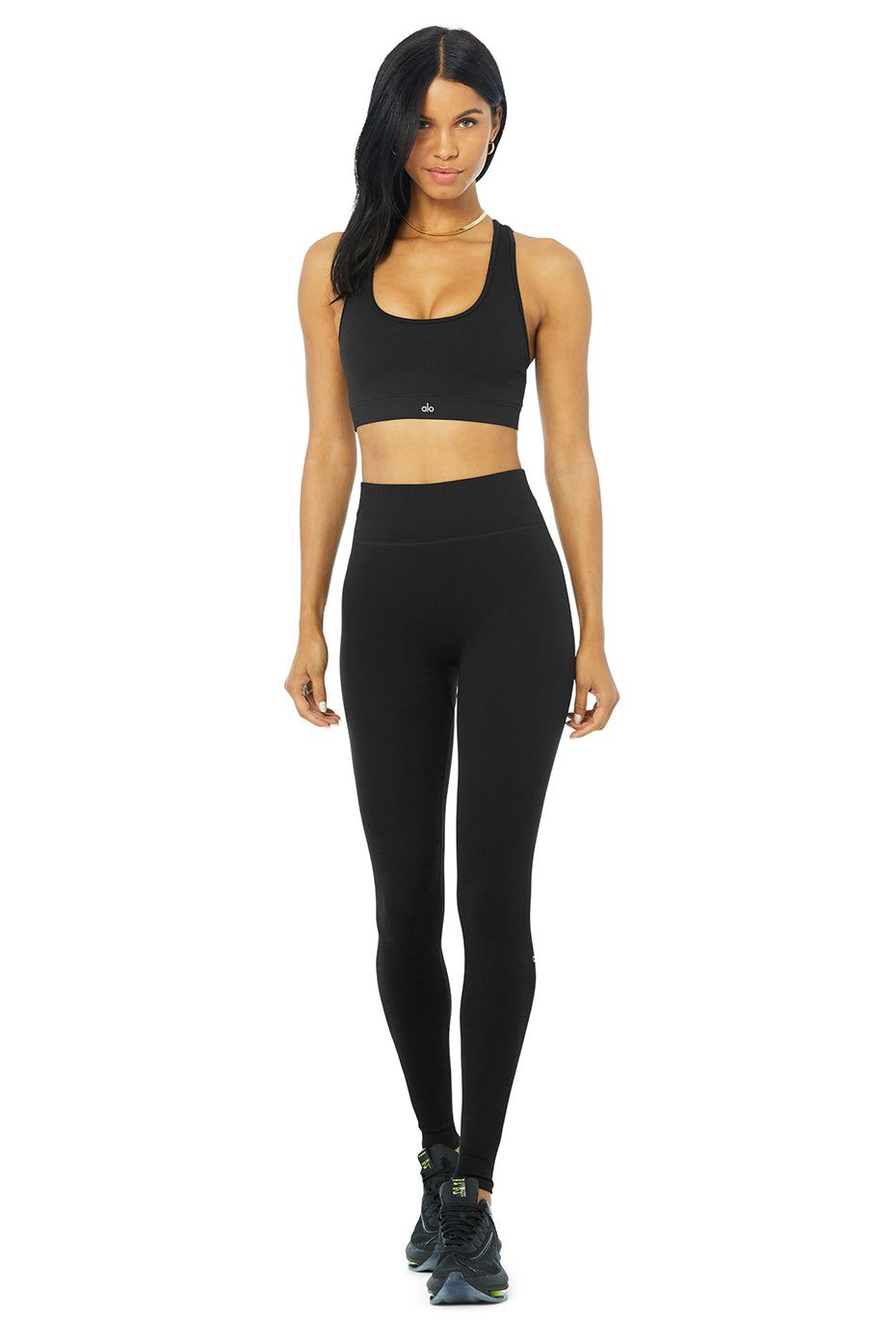 Seamless Ribbed Bra & Seamless High-Waist Ribbed Legging Set - Black sold by Alo Yoga product image thumbnail 2