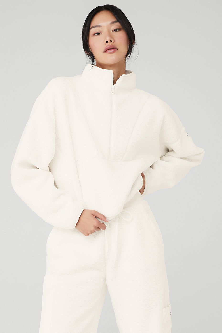 Micro Sherpa Cozy Cabin Half Zip Pullover - Ivory sold by Alo Yoga