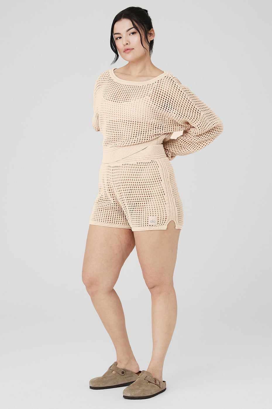 Open-Knit Cropped Chase The Sun Coverup & Open-Knit High-Waist Chase The Sun Short Set - Macadamia sold by Alo Yoga product image thumbnail 7