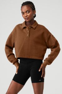 Polo Henley Pullover - Cinnamon Brown sold by Alo Yoga