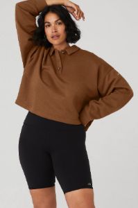 Polo Henley Pullover - Cinnamon Brown sold by Alo Yoga