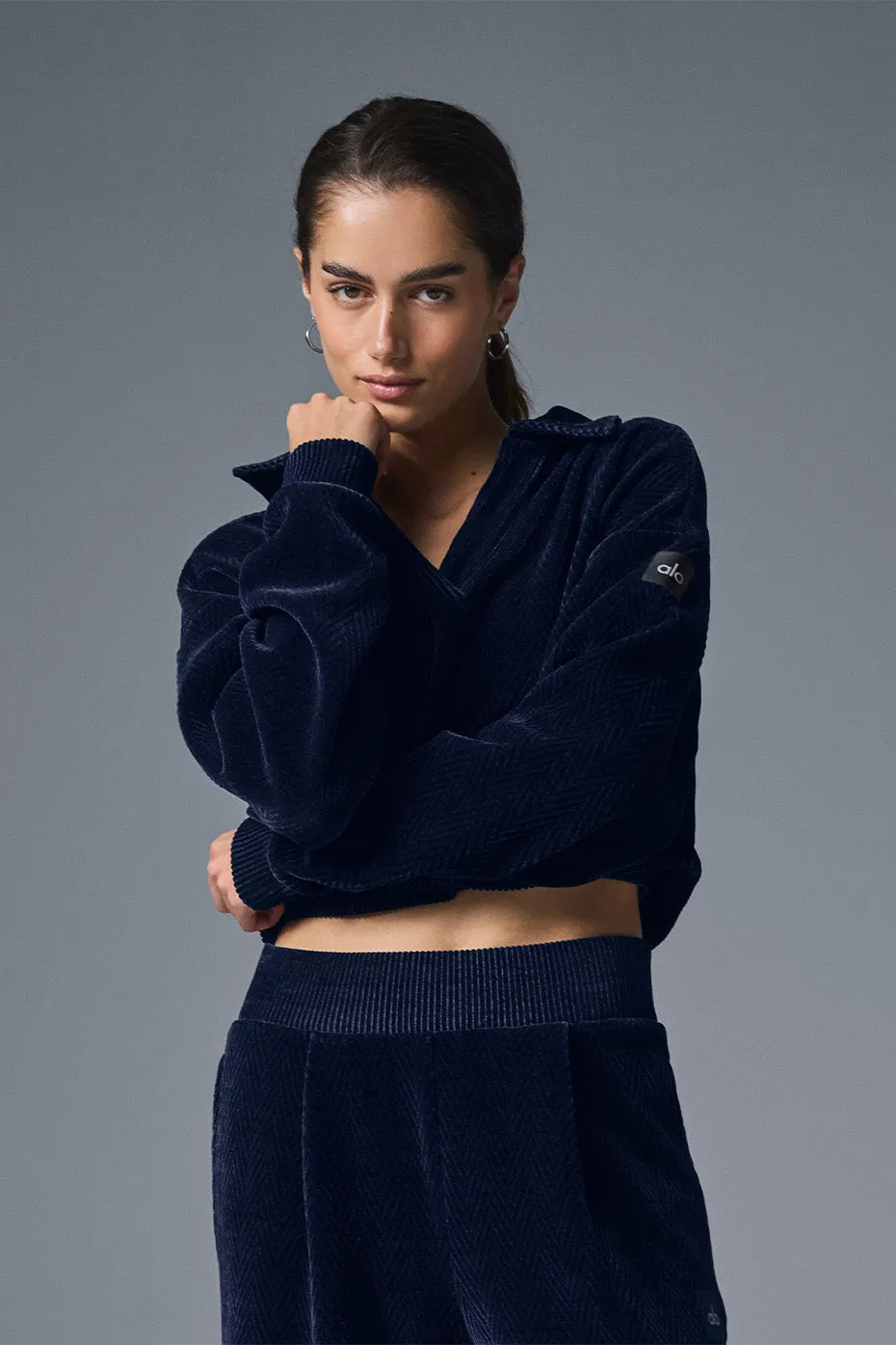 Cropped Cozy Day Henley Pullover - Navy sold by Alo Yoga product image thumbnail 5