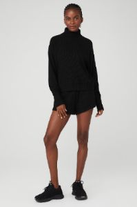 Waffle Weekend Escape Mock Neck Long Sleeve & Waffle High-Waist Weekend Escape Short Set - Black sold by Alo Yoga