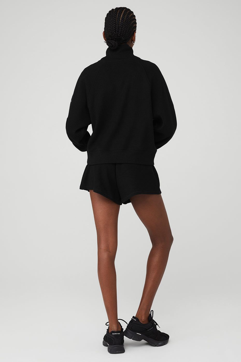 Waffle Weekend Escape Mock Neck Long Sleeve & Waffle High-Waist Weekend Escape Short Set - Black sold by Alo Yoga product image thumbnail 2