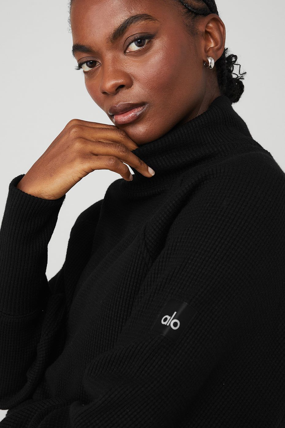 Waffle Weekend Escape Mock Neck Long Sleeve & Waffle High-Waist Weekend Escape Short Set - Black sold by Alo Yoga product image thumbnail 4