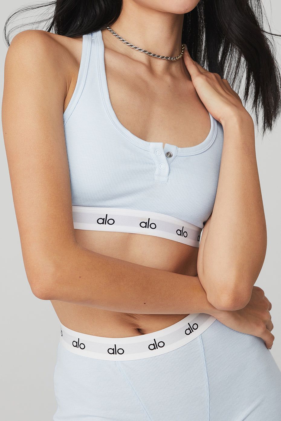 Icon Ribbed Henley Bra - Powder Blue sold by Alo Yoga product image thumbnail 4