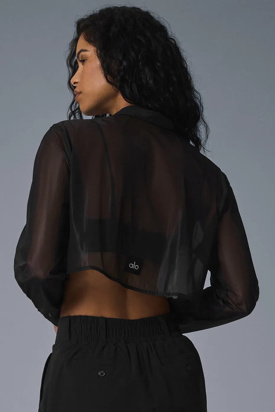 Sheer Cropped Take Me Out Button Up - Black sold by Alo Yoga product image thumbnail 4