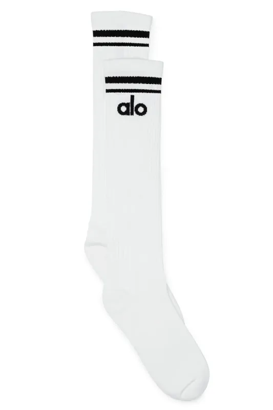 Women's Knee-High Throwback Sock - White/Black sold by Alo Yoga