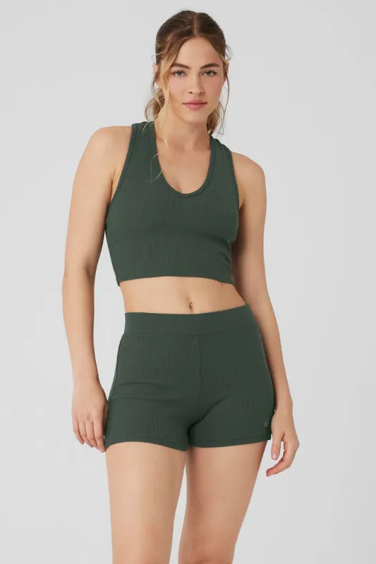 Goddess Ribbed Cropped Racerback Tank - Dark Cactus sold by Alo Yoga
