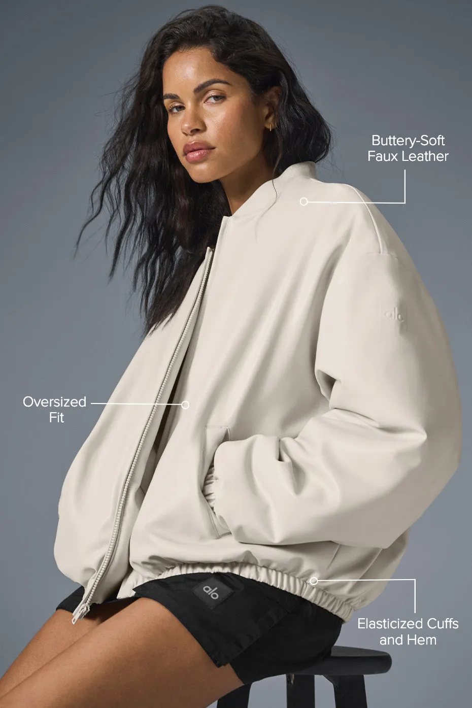 Faux Leather Premier Bomber - Bone sold by Alo Yoga product image thumbnail 2