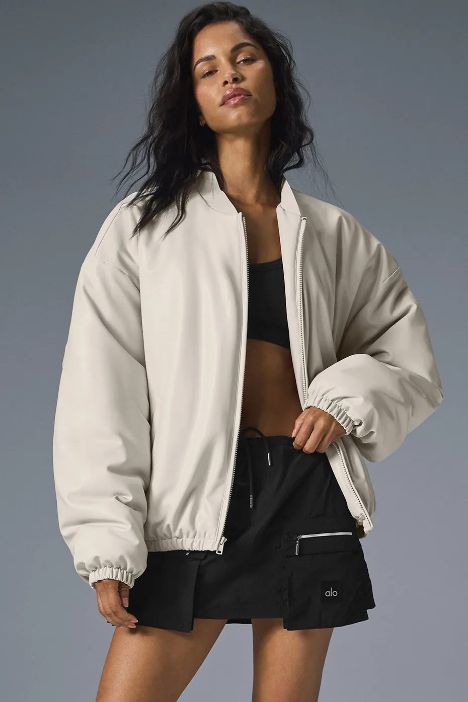 Faux Leather Premier Bomber - Bone sold by Alo Yoga product image thumbnail 3