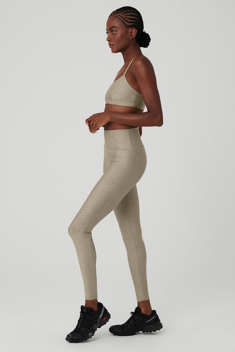 Airlift Leopard Debossed Intrigue Bra & Airlift High-Waist Leopard Debossed Legging Set - Gravel sold by Alo Yoga product image thumbnail 3